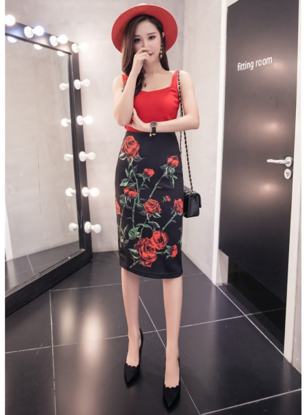 Women Skirts Summer Print Flowers Pencil Skirt Casual Skirts
