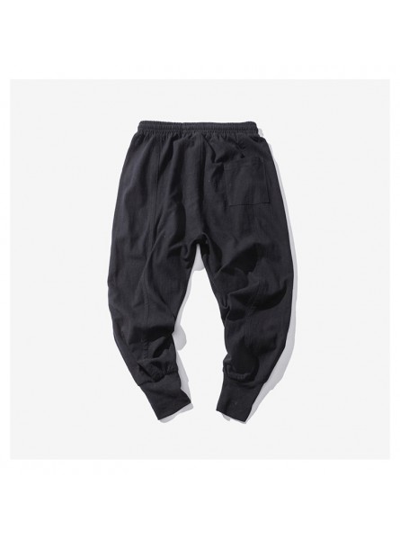 Japanese cotton flaxen trousers ankle banded pants men loose harem Chinese style large bloomers linen knickerbockers