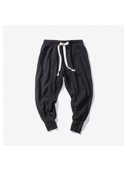 Japanese cotton flaxen trousers ankle banded pants men loose harem Chinese style large bloomers linen knickerbockers