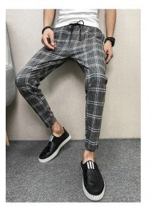 Korean Brand New Summer Plaid Men Pants Slim Fit Casual Drawstring Harem Pants All Match Streetwear Trousers Men Clothes