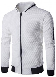 Mens Casual Diamond Zipper up Jacket Coat with Pockets