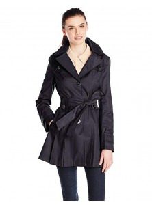 Women's Single-Breasted Belted Trench Coat with Hood