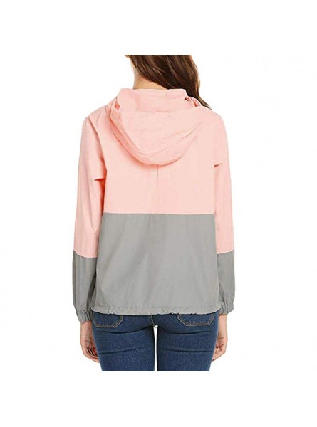 Women Patchwork Thin Hooded Rain Jacket Windbreaker