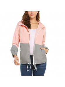 Women Patchwork Thin Hooded Rain Jacket Windbreaker