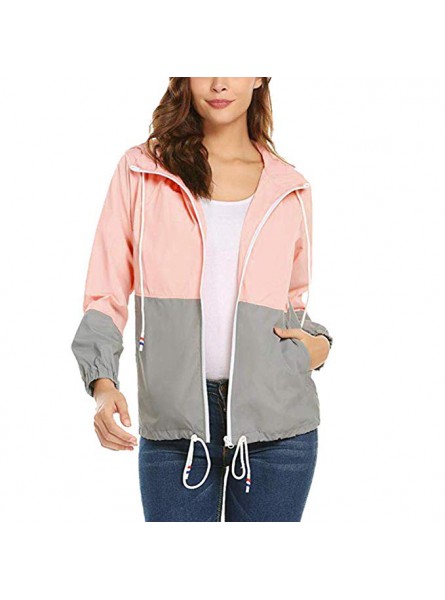 Women Patchwork Thin Hooded Rain Jacket Windbreaker