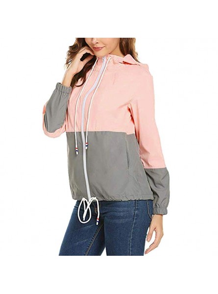 Women Patchwork Thin Hooded Rain Jacket Windbreaker