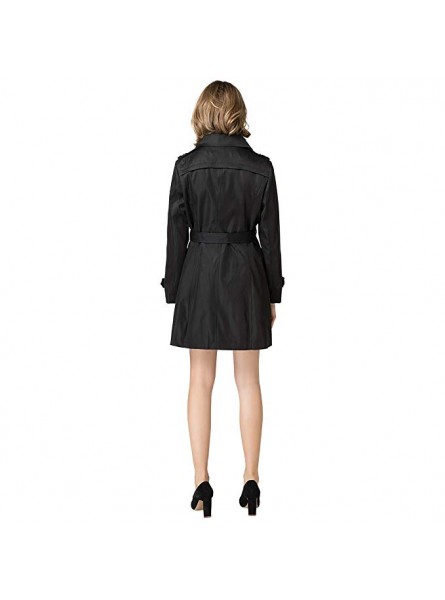 Women's Notched Lapel Long Jacket Double Breasted Mid Length Trench Coat with Belt
