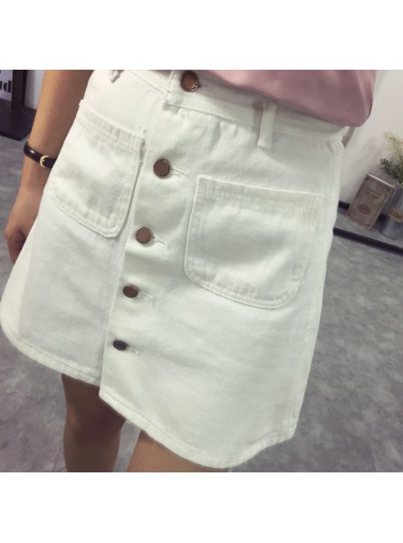 summer Womens ladies A-line Pencil denim Skirt High Waist jeans harajuku pockets Skirt black white high quality