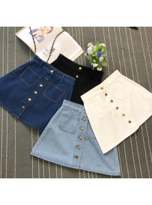summer Womens ladies A-line Pencil denim Skirt High Waist jeans harajuku pockets Skirt black white high quality