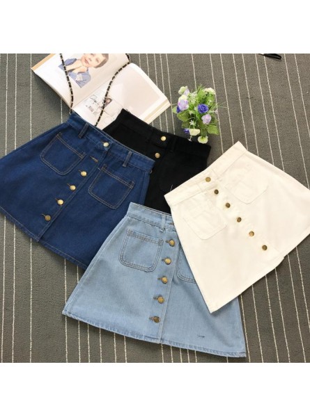 summer Womens ladies A-line Pencil denim Skirt High Waist jeans harajuku pockets Skirt black white high quality