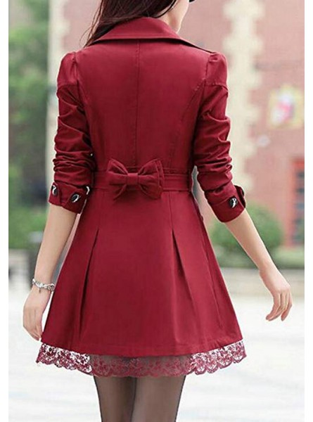 Women Mid Long Double-Breasted Lace Trim Elegant Jacket Trenchcoat