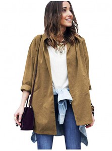 Women's Workout Slit Side Oversized Coat Lightweight Long Sleeve Collar Wrap Jacket