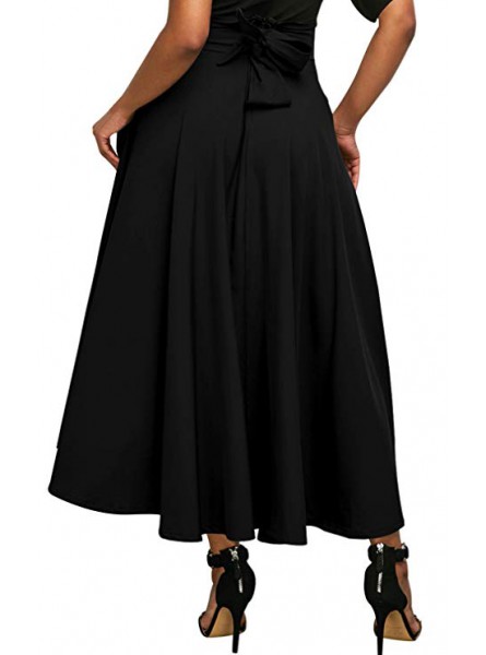 High Waist Pleated A Line Long Skirt Women Front Slit Belted Maxi Skirt