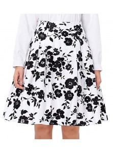 Women Vintage Pleated A Line Flare Skirt with Pockets