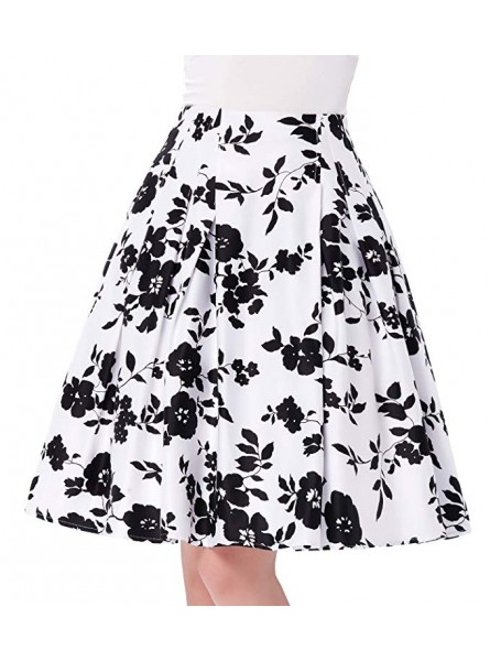 Women Vintage Pleated A Line Flare Skirt with Pockets