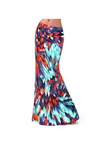 Womens Multicolored Two Tone Damask Printed Maxi Skirt