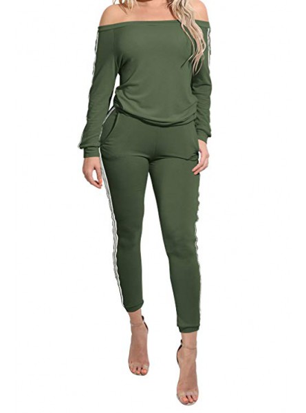 Womens Off Shoulder Two Piece Tracksuit Outfits Jumpsuits Sweatsuit Set