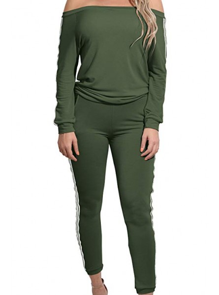 Womens Off Shoulder Two Piece Tracksuit Outfits Jumpsuits Sweatsuit Set