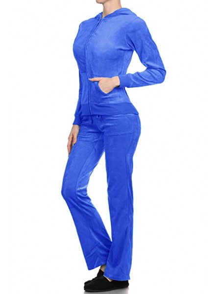 Women's Soft Velour Tracksuit Athletic Zip Up Hoodie & Sweat Pants Set