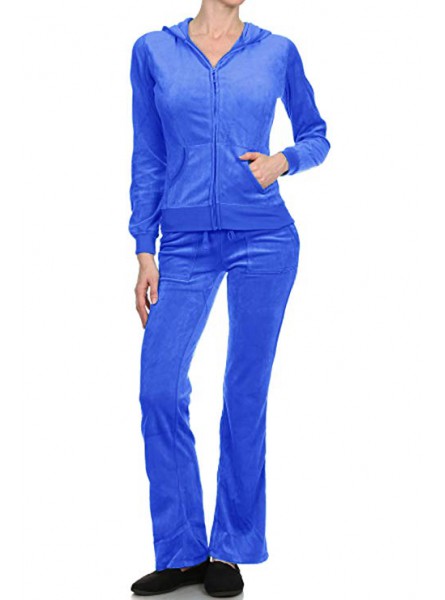 Women's Soft Velour Tracksuit Athletic Zip Up Hoodie & Sweat Pants Set