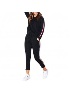 Women's Casual Stripe 2 Pieces Outfits Sweatshirt + Long Pants Sweatsuits Set Tracksuits
