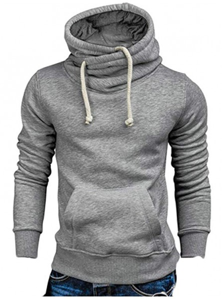 Men Casual Funnel Neck Long Sleeve Hoodie Solid Color Pocket Sweatshirt Pullovers